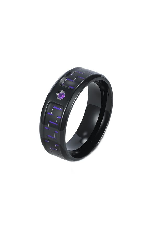 Men's Women's Stainless Steel Popular Zirconia Carbon Fiber Wedding Ring Band Jewelry Gift Black Purple Size 13