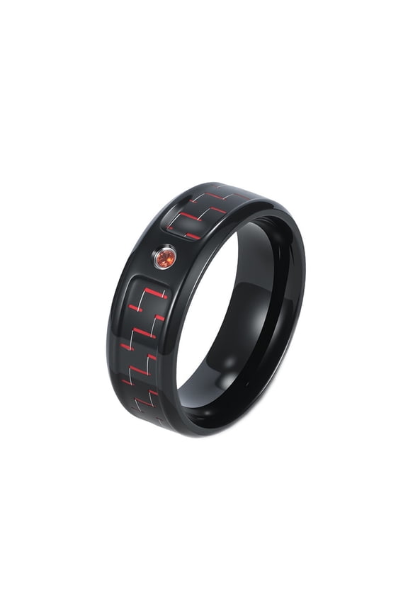 Men's Women's Stainless Steel Popular Zirconia Carbon Fiber Wedding Ring Band Jewelry Gift Black Red Size 8
