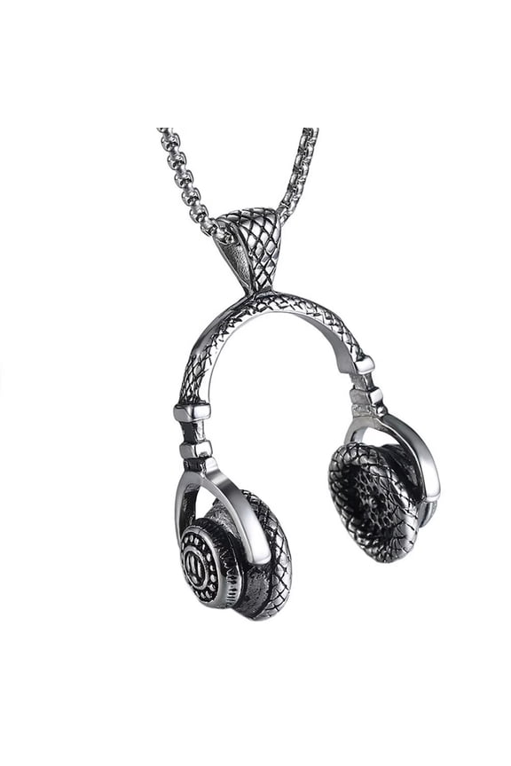 Men's Women's Stainless Steel Punk Rock Headphone Pendant Necklace Charm Gothic Music Headset Sweater Chains Silver
