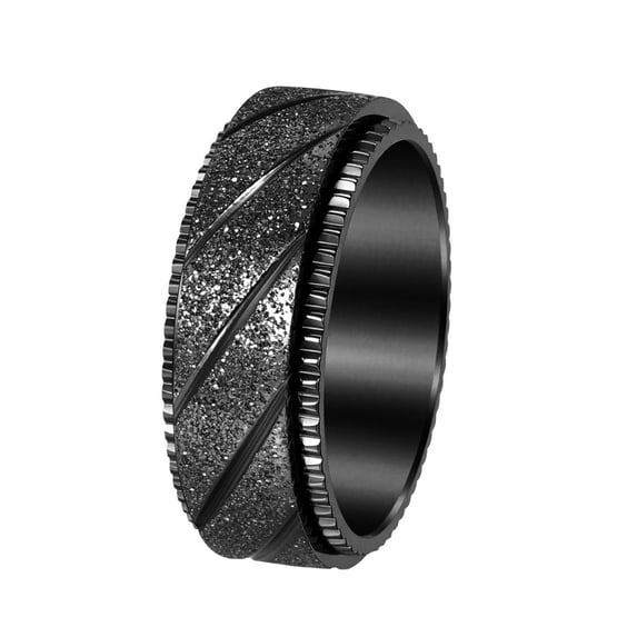 HIJONES Men's Women's Stainless Steel Punk Sandblasted Rotatable Worry Ring 8MM Weave Turntable Wedding Band Black Size 8