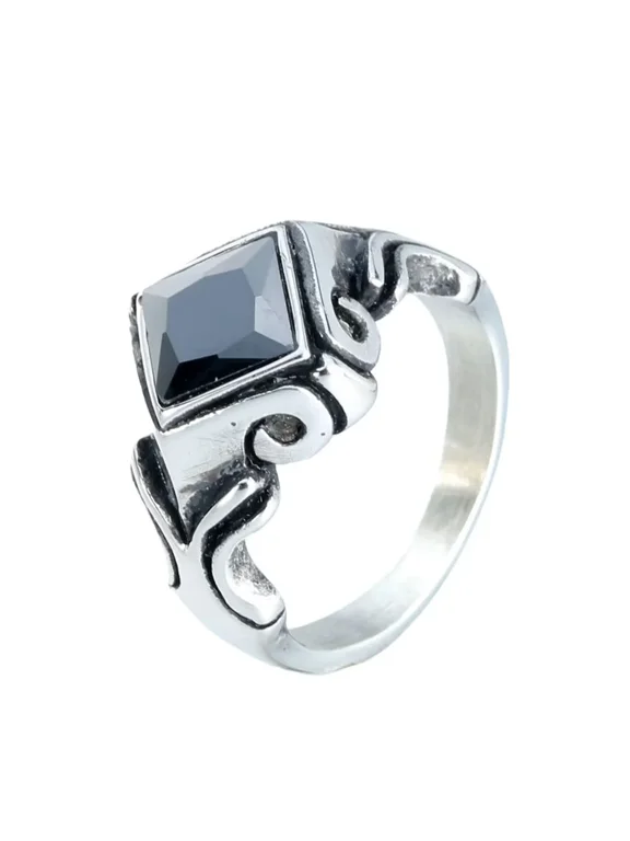 Men's Women's Stainless Steel Rhombus Arrow Gemstone Ring Gothic Band Black Size 7