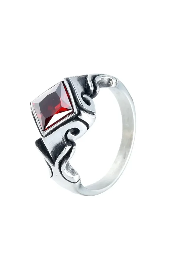 Men's Women's Stainless Steel Rhombus Arrow Gemstone Ring Punk Gothic Personalized Hip Hop Band Jewelry Red Size 11