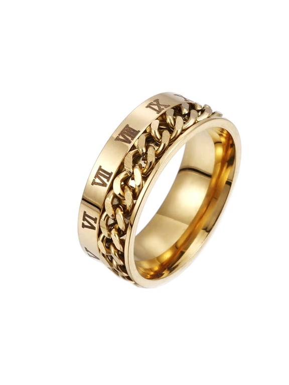 Men's Women's Stainless Steel Rototable Roman Numberal Chain Anxiety Ring Index Finger Band Gold Size 9