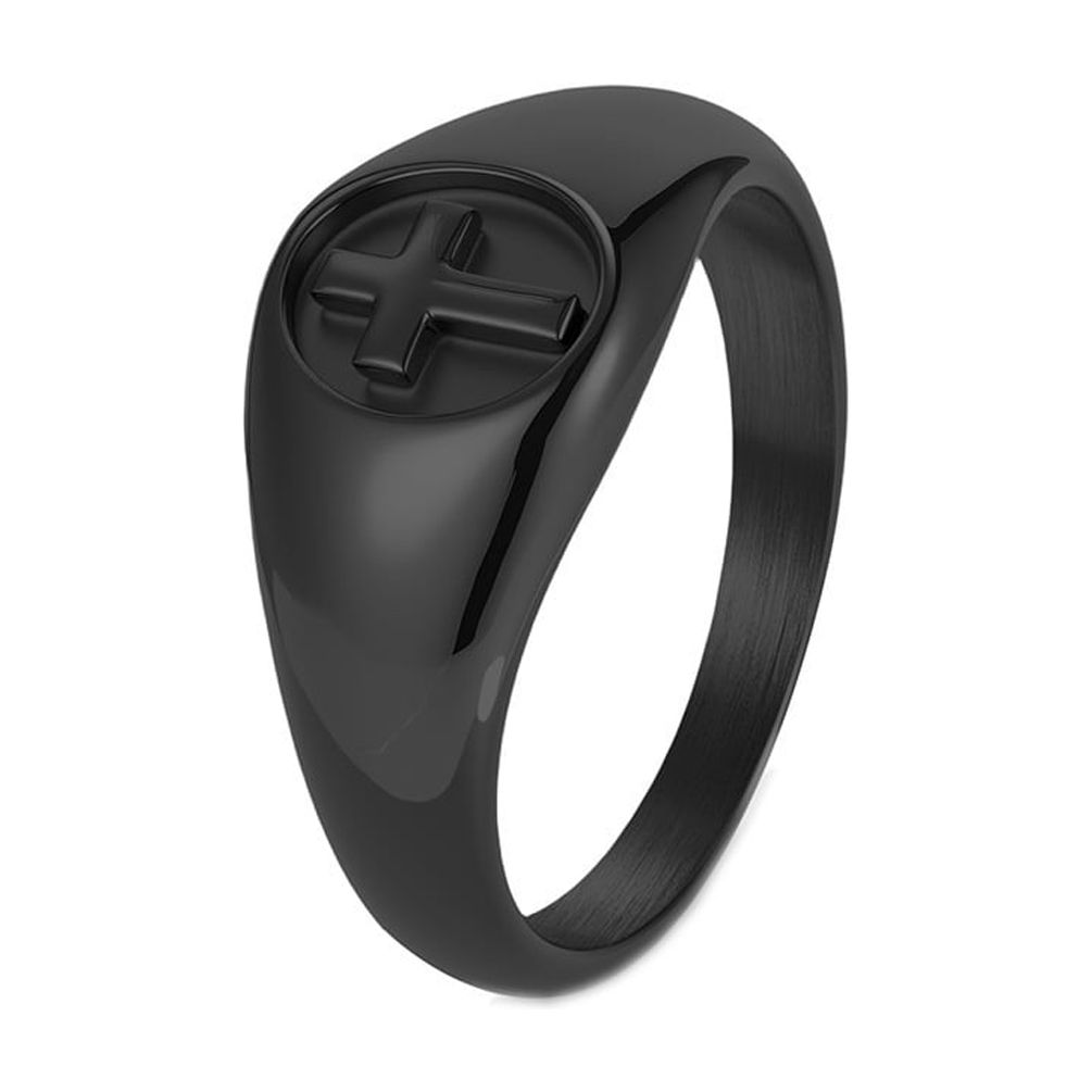 HIJONES Men's Women's Stainless Steel Round Cross Christain Signet Ring ...