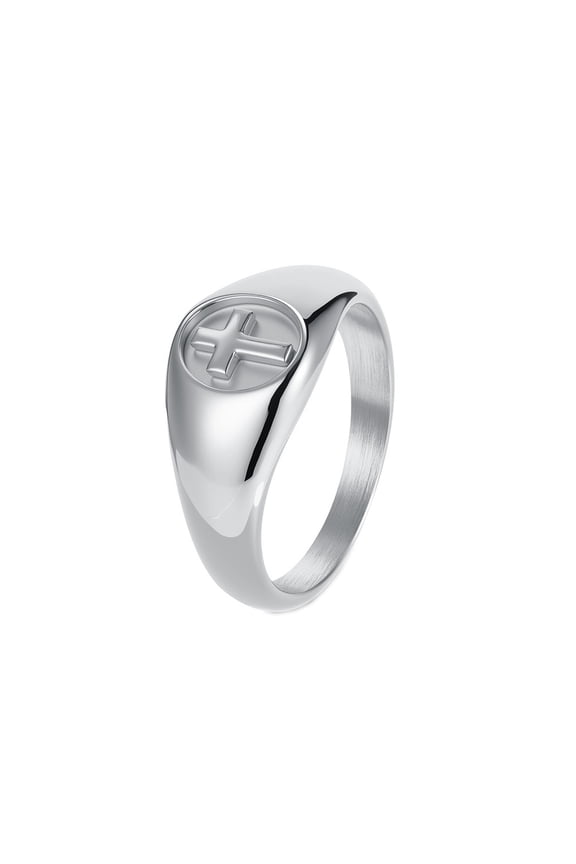 Men's Women's Stainless Steel Round Cross Christain Signet Ring Glossy Prayer Wedding Band Silver Size 10