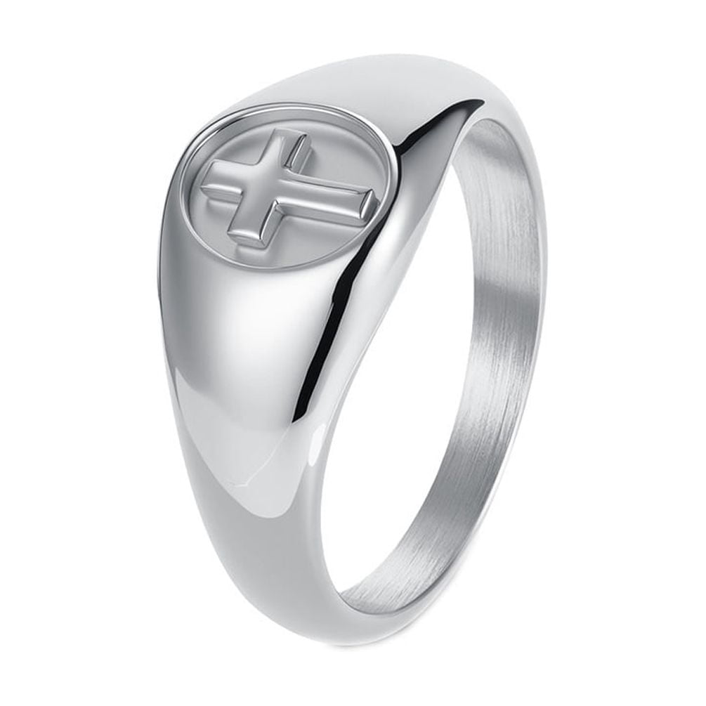 HIJONES Men's Women's Stainless Steel Round Cross Christain Signet Ring ...