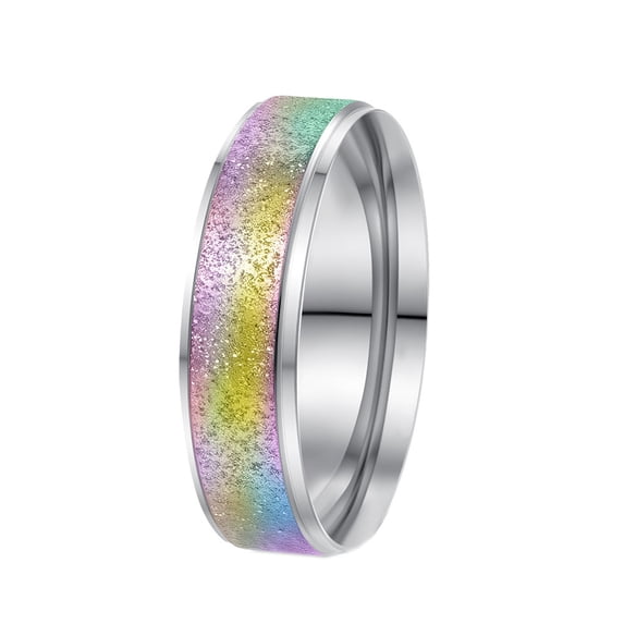 HIJONES Men's Women's Stainless Steel Sandblasted Ring Two Tone 6MM Brushed Finish Pinky Band Rainbow Size 6
