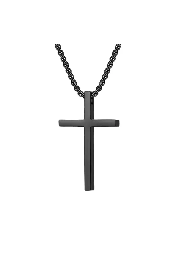Men's Women's Stainless Steel Silver Gold Black Plain Cross Pendant Necklace Simple Jewelry Gifts Black Small