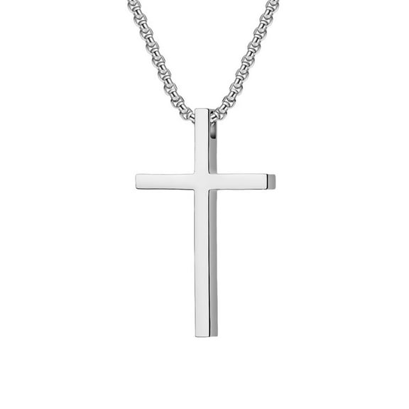 HIJONES Men's Women's Stainless Steel Silver Gold Black Plain Cross Pendant Necklace Simple Jewelry Gifts Silver Medium