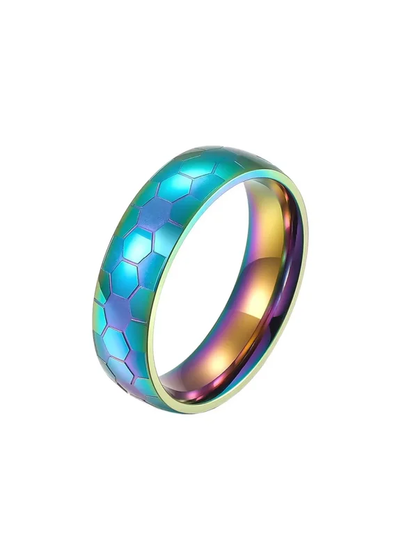 Men's Women's Stainless Steel Soccer Pattern Engraved Ring Sport Souvenir Gifts for Him Personalized Hip Hop Band Jewelry Color Size 9