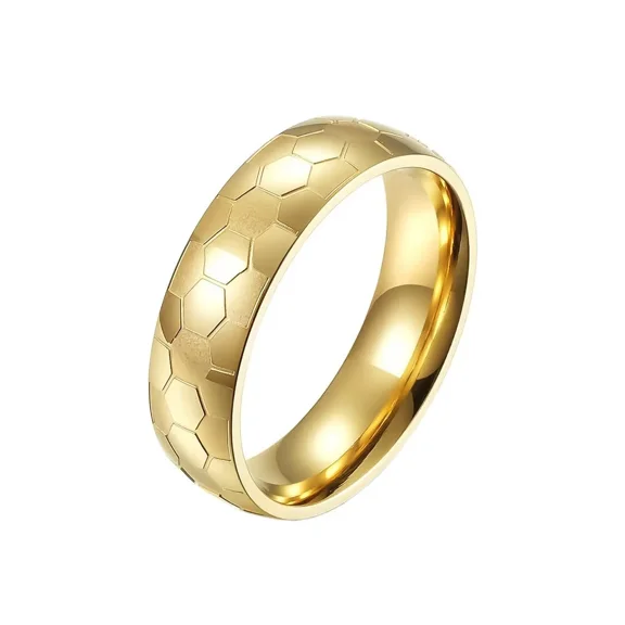HIJONES Men's Women's Stainless Steel Soccer Pattern Engraved Ring Sport Souvenir Gifts for Him Personalized Hip Hop Band Jewelry Gold Size 7