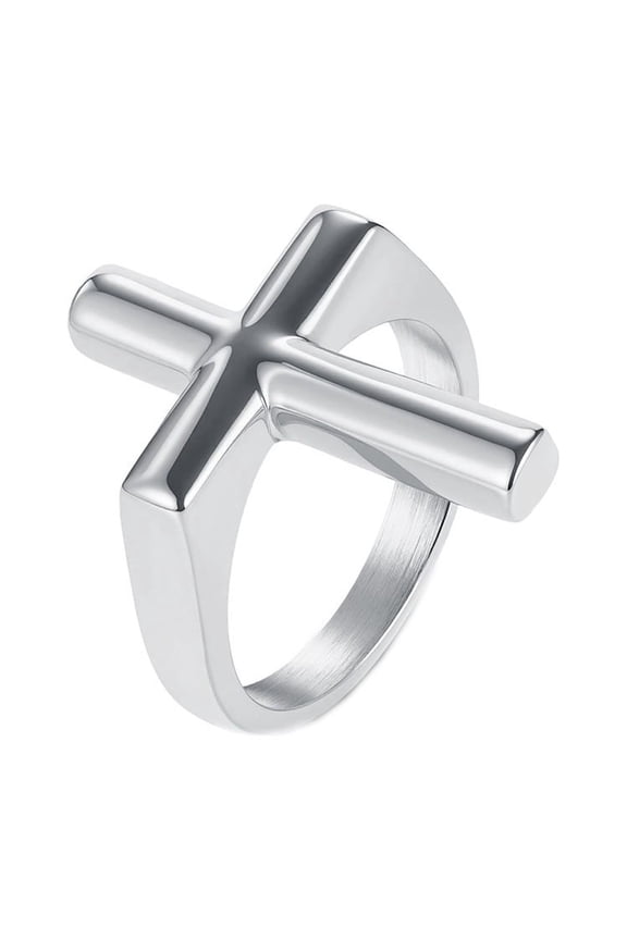 Men's Women's Stainless Steel Sold Cross Crucifixion Ring Index Finger Titanium Jewelry Silver Size 13