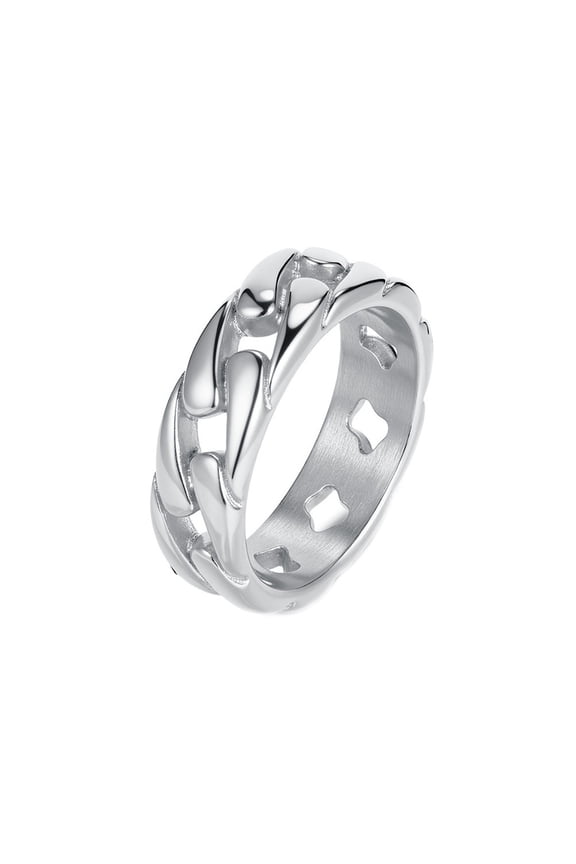 Men's Women's Stainless Steel Solid Chain Link Band Statement Ring Gothic 7MM Wide Pinky Ring Silver Size 13