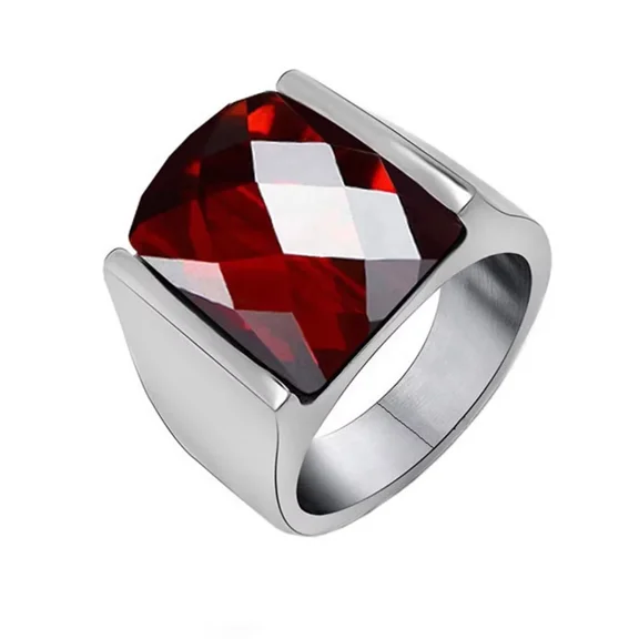 HIJONES Men's Women's Stainless Steel Tortoise Surface Rhombus Fragment Gemstone Ring Punk Gothic Personalized Hip Hop Band Jewelry Red Size 12