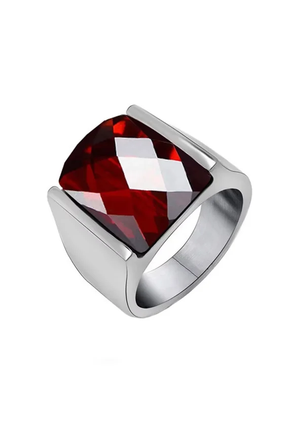 Men's Women's Stainless Steel Tortoise Surface Rhombus Fragment Gemstone Ring Punk Gothic Personalized Hip Hop Band Jewelry Red Size 7
