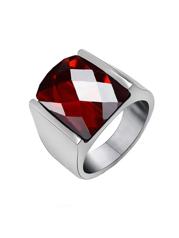 Men's Women's Stainless Steel Tortoise Surface Rhombus Fragment Gemstone Ring Punk Gothic Personalized Hip Hop Band Jewelry Red Size 8