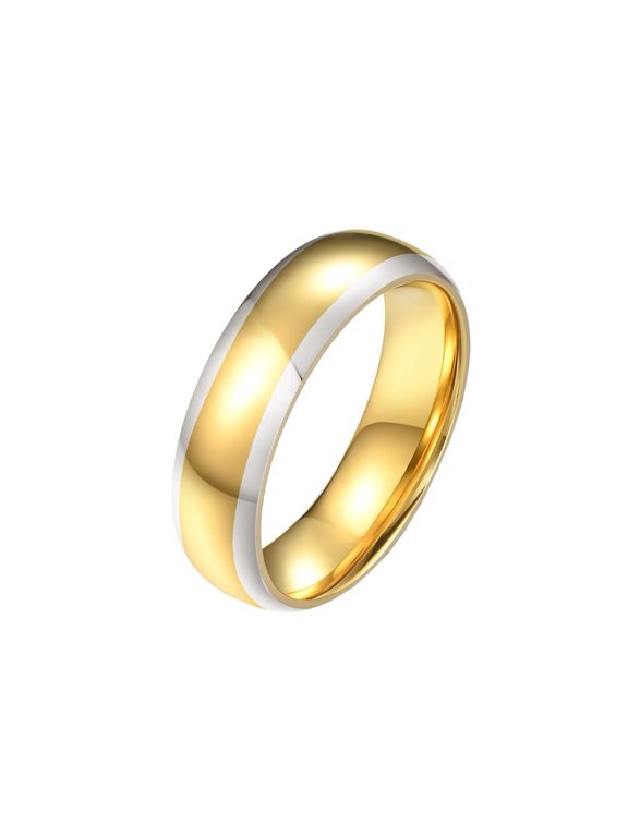 Men's Women's Stainless Steel Two Tone Polished Plain Dome Ball Wedding Ring Couple Titanium Promise Finger Band Gold Size 7
