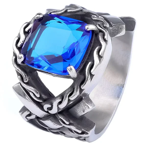 HIJONES Men's Women's Stainless Steel Vintage Classic Design Jewelry Personalized Trendy Layered Ring Dark Blue Size 15