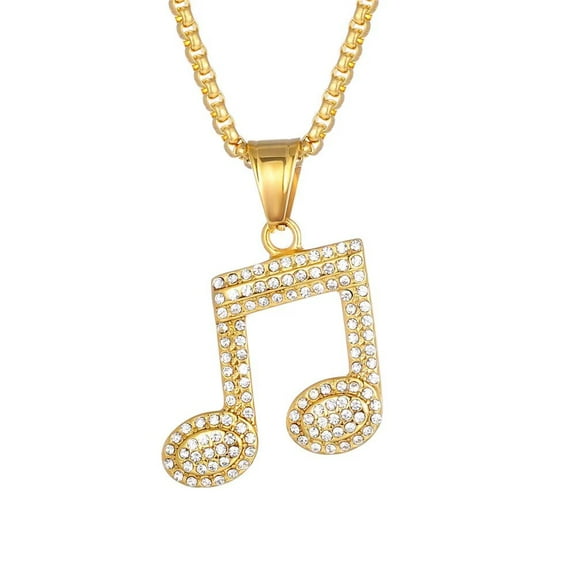 HIJONES Music Note Necklace for Women Men Stainless Steel Stackable Pendant Jewelry Chain Gold