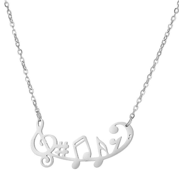 HIJONES Music Note Necklace for Women Stainless Steel Pendant Jewelry Chain Silver