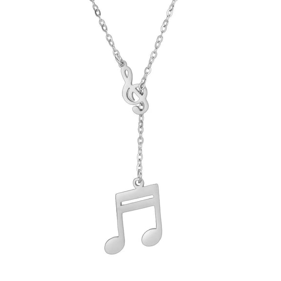HIJONES Music Note Necklace for Women Stainless Steel Vintage Hip Hop Music Pendant Jewelry Chain Silver