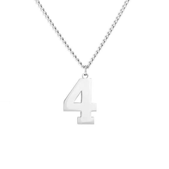 HIJONES Number Necklace for Women Men Athletes Stainless Steel Chain Number Charm Pendant Sports Jewelry 4