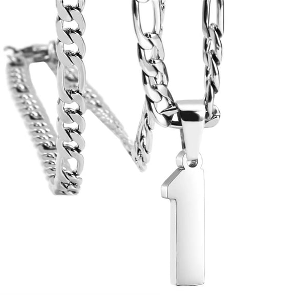 HIJONES Number Necklace for Women Men Silver Athletes Stainless Steel Chain 0-9 Number Charm Pendant Personalized Sports Jewelry 1