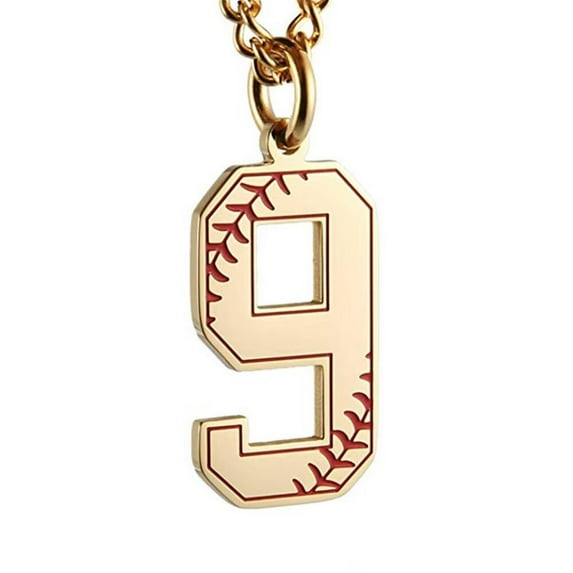 HIJONES Personalized Number Necklaces for Men Women Athletes Stainless Steel Sport Number 0-9 Pendant Chain Baseball Jewelry Gold 9