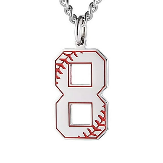 HIJONES Personalized Number Necklaces for Men Women Athletes Stainless Steel Sport Number 0-9 Pendant Chain Baseball Jewelry Silver 8