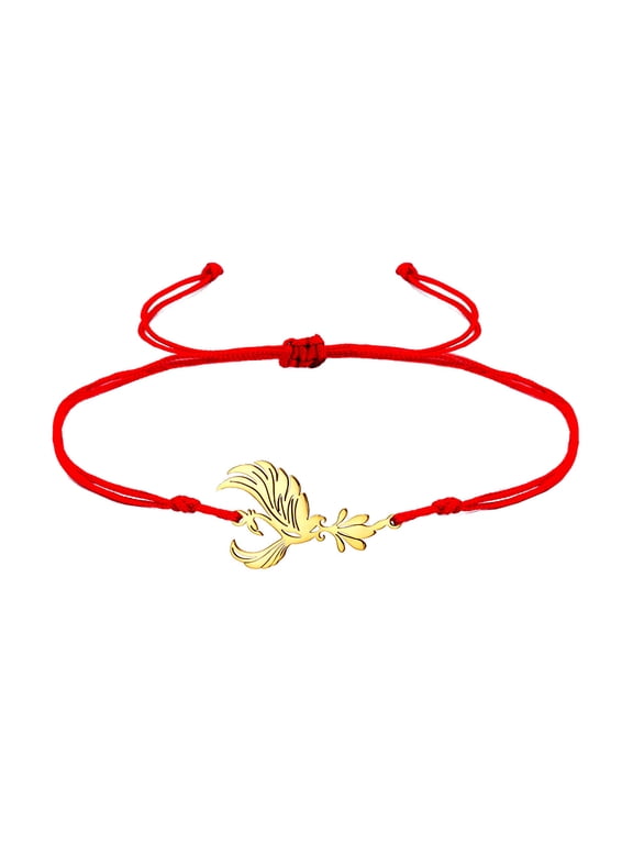 Phoenix Red String Bracelet for Women Good Luck Charm Chinese Chic Hand Knotted Adjustable Rope Gold-Red