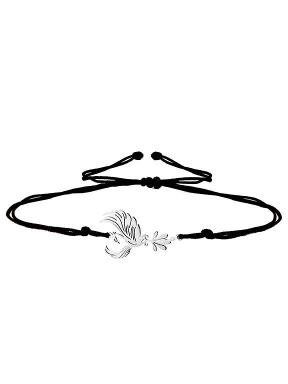 Phoenix Red String Bracelet for Women Good Luck Charm Chinese Chic Hand Knotted Adjustable Rope Silver-Black