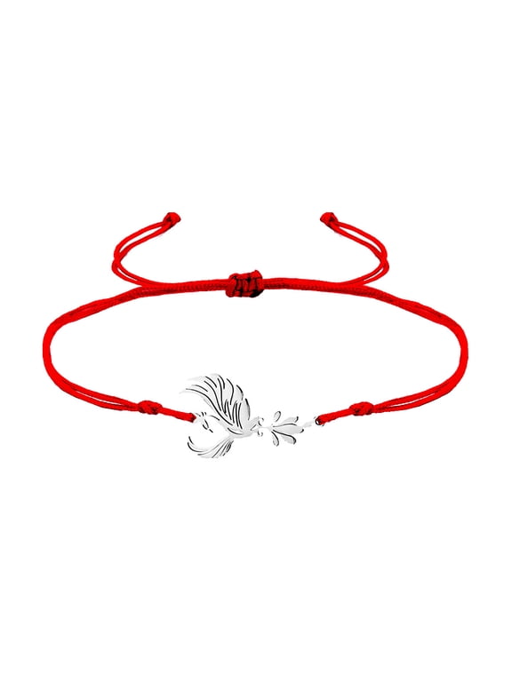 Phoenix Red String Bracelet for Women Good Luck Charm Chinese Chic Hand Knotted Adjustable Rope Silver-Red
