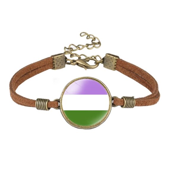HIJONES Unisex Stainless Steel Trendy Rainbow Flag Coin Bracelet Two Layer Ajustable Unisex LGBT LGBTQ Pride PU Leather Hand Jewelry Style 4