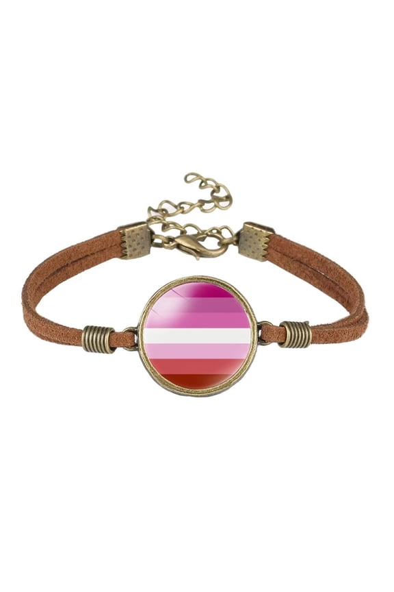 Unisex Stainless Steel Trendy Rainbow Flag Coin Bracelet Two Layer Ajustable Unisex LGBT LGBTQ Pride PU Leather Hand Jewelry Style 9