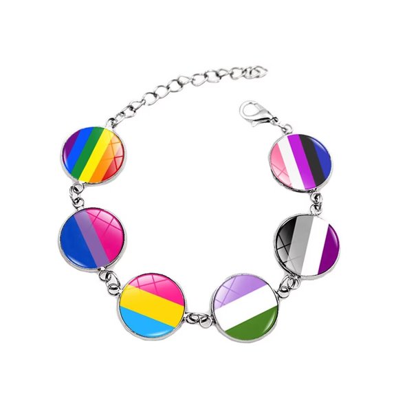 HIJONES Pride Rainbow LGBT Bracelets for Women Men Stackable Love Heart Rainbow Adjustable Bracelets Jewelry Style 1