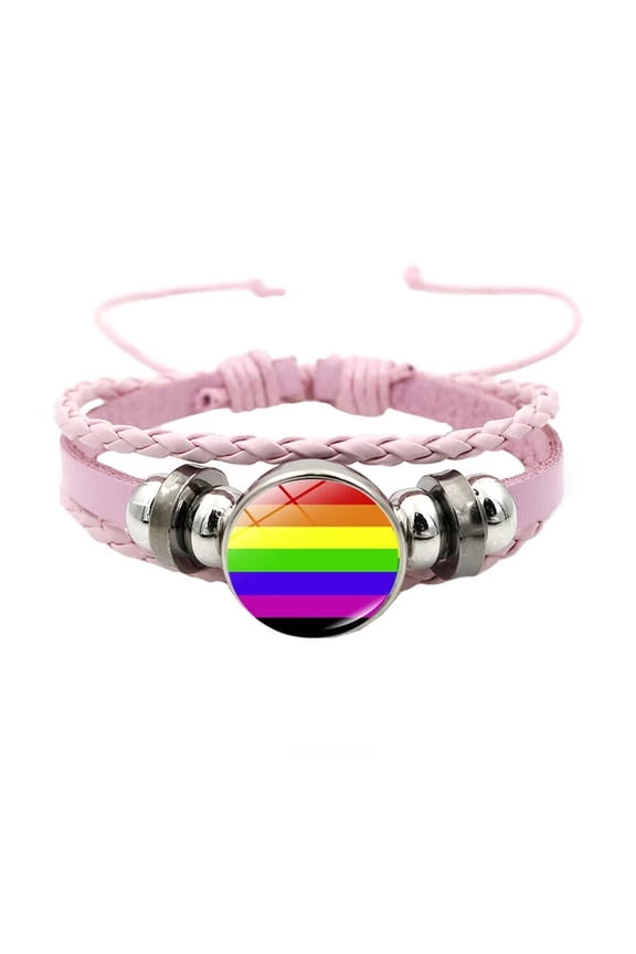 Rainbow LGBT Pride Bracelet for Women Stackable Rainbow Adjustable Leather Bracelets Friendship Bracelets Jewelry Pink Style 3