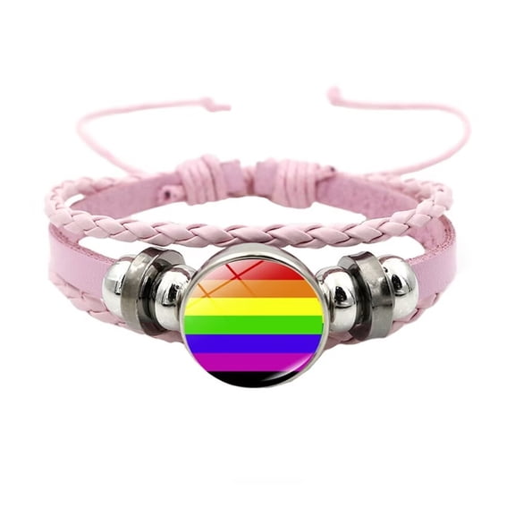 HIJONES Rainbow LGBT Pride Bracelet for Women Stackable Rainbow Adjustable Leather Bracelets Friendship Bracelets Jewelry Pink Style 3