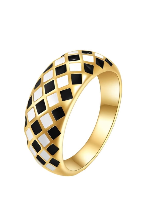 Rhombic Racing Flags Ring for Men Women Checkerboard Stainless Steel Punk Gothic Ring Personalized Hip Hop Ring Band Jewelry Size 8