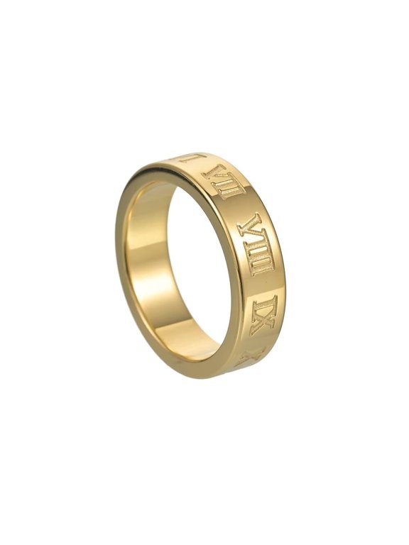 Roman Numeral Rings for Men Women Stainless Steel Number Ring Jewelry 6mm Gold Size 7