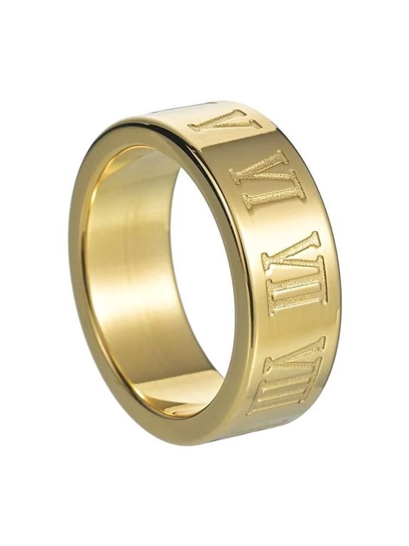 Roman Numeral Plain Band Rings for Men Women Stainless Steel Number Ring Jewelry 8mm Gold Size 10