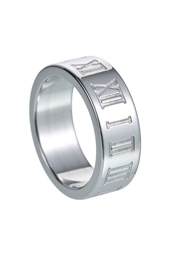 Roman Numeral Plain Band Rings for Men Women Stainless Steel Number Ring Jewelry 8mm Silver Size 10