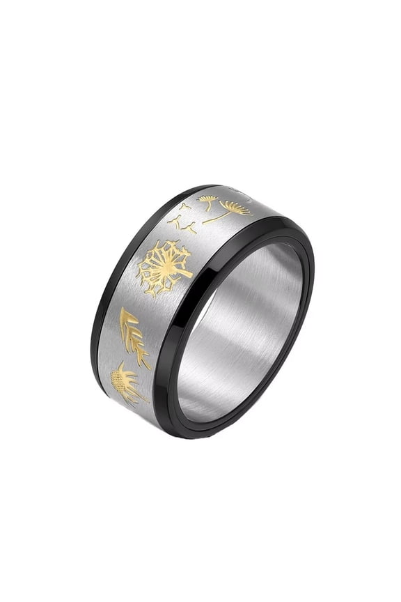 Rotatable Flower Dandelion Ring for Men Women Stainless Steel Statement Wedding Band Finger Jewelry Black Size 11