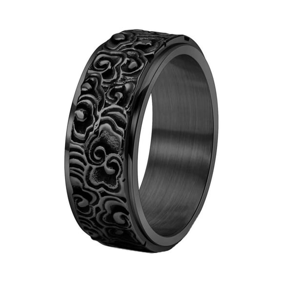 HIJONES Rotatable Monkey King Auspicious Clouds Ring for Women Men Stainless Steel Vintage Rings Jewelry Black Size 9