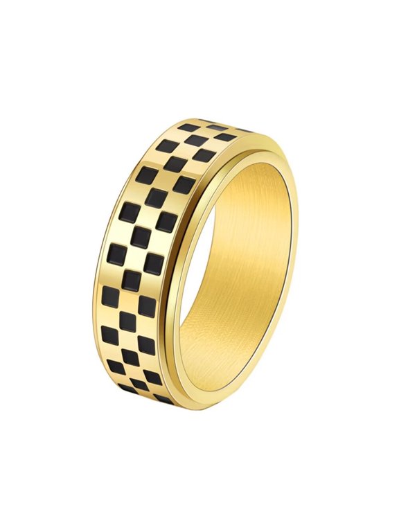Rotatable Racing Flags Ring for Men Women Checkerboard Stainless Steel Punk Gothic Ring Personalized Hip Hop Ring Band Jewelry Gold Size 12