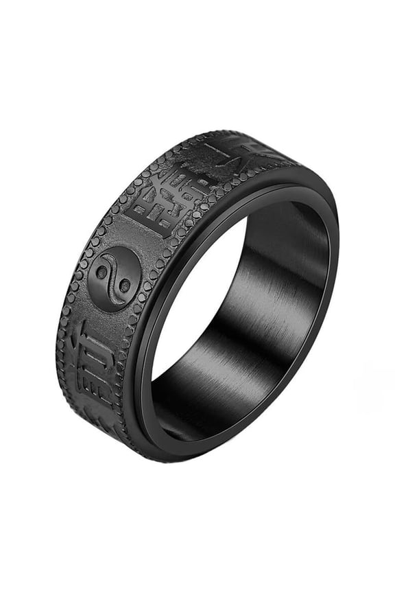 Rotatable Ring for Men Stainless Steel Chinese Style Hip Hop Stress Relief Band Jewelry Black Size 10