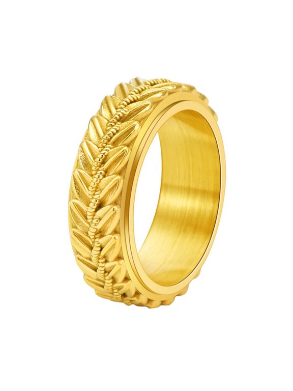 Rotatable Simple Leaf Ring for Women Men Delicate Stylish Everyday Wear Ring Gold Size 12