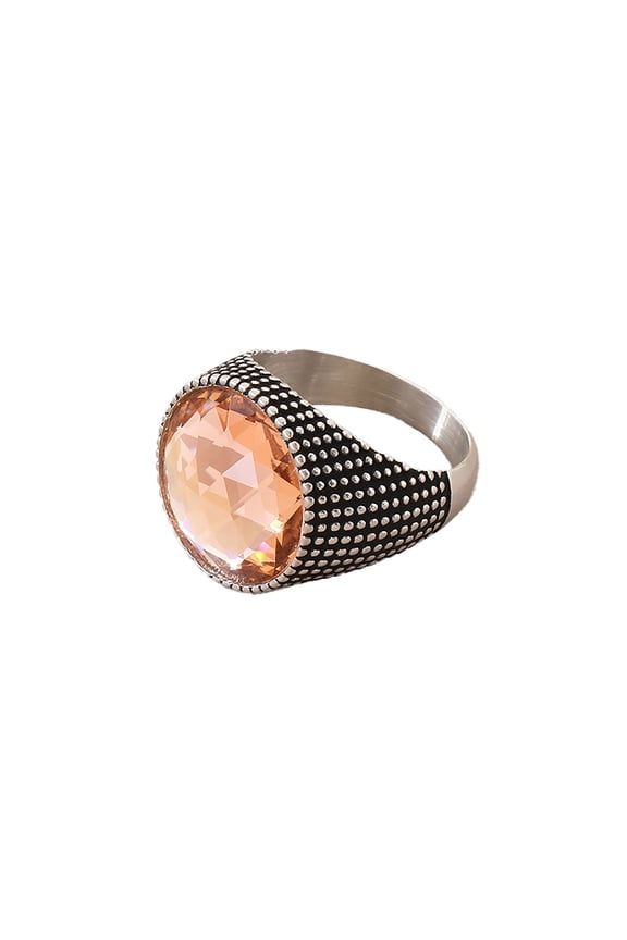 Round Zirconium Ring for Men Stainless Steel Riveted Shank Vintage Majesty Band Silver Orange Size 13
