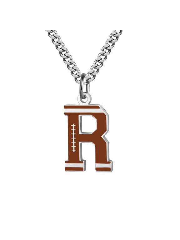 Rugby 26 Letter Alphabet Pendant Necklace for Women Men Stainless Steel Personalized Initial First Name Jewelry R