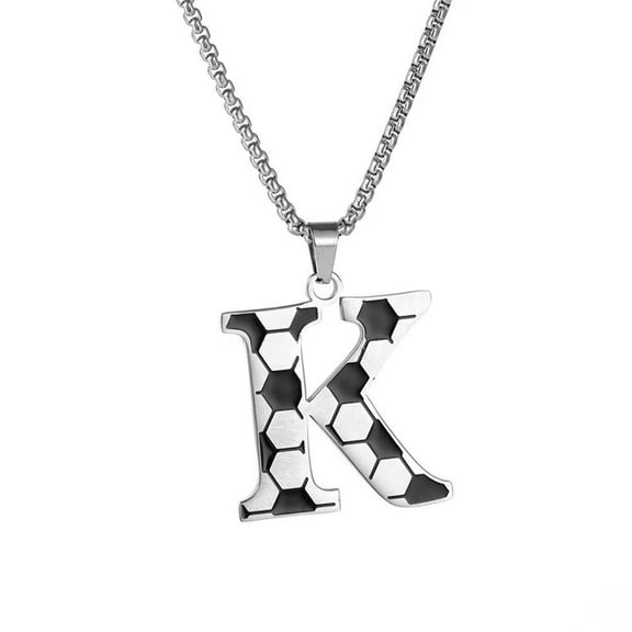 HIJONES Soccer 26 Letter Alphabet Pendant Necklace for Women Men Stainless Steel Initial First Name Jewelry K