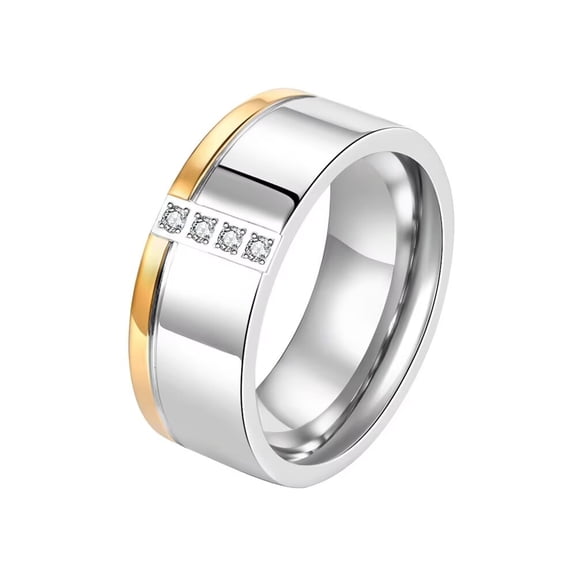 HIJONES Stainless Steel 4 Zirconia Glossy Ring 8MM Men's Personalised Jewelry Silver Gold Band Size 12